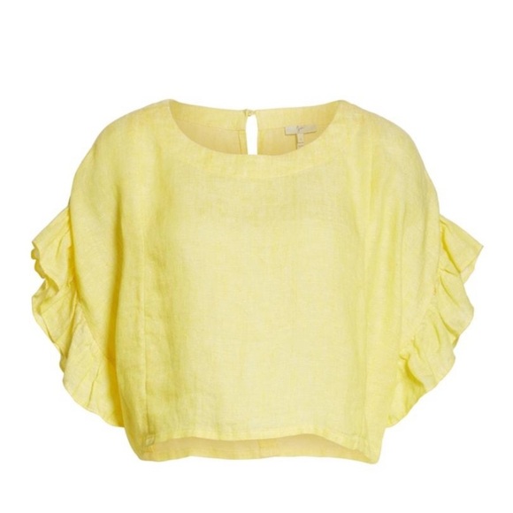 JOIE Febronia Ruffle Sleeve Linen Crop Top - Picture 4 of 11
